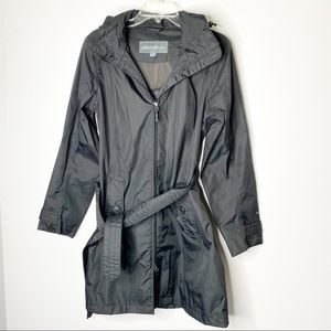 Eddie Bauer Black Belted Trench Rain Coat Size M